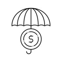 ilustração isolada em vetor de ícone de linha segura guarda-chuva de moedas