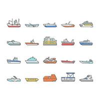 vetor de conjunto de ícones de tipos de transporte de água de barco