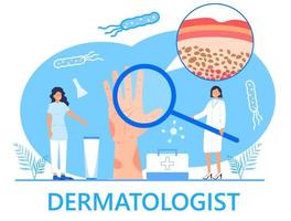 vetor de conceito de dermatologista para sites médicos e páginas de destino, blog. doenças da pele e problemas dermatológicos. psoríase, vitiligo, dermatite