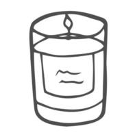 vela de aroma ardente em uma jarra de vidro isolada no fundo branco. ilustração vetorial desenhada à mão em estilo doodle. aromaterapia, elemento de design de relaxamento. adequado para cartões, logotipos, decorações. vetor