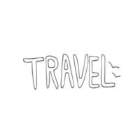 imagem da palavra doodle - viagens. imagem desenhada à mão para impressão, adesivo, web, vários projetos. elemento vetorial para os temas de viagens, férias, turismo. vetor