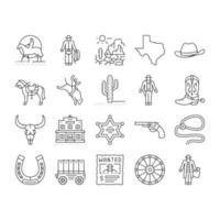 conjunto de ícones de vaqueiro e xerife ocidental vetor