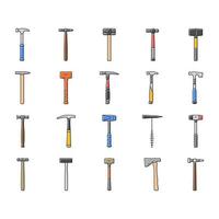 vetor de conjunto de ícones de construção de ferramentas de martelo