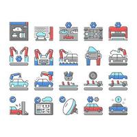 vetor de conjunto de ícones de coleção de produção de fábrica de carros