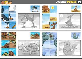 jogo de quebra-cabeça com personagens de animais de desenho animado vetor