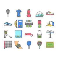 conjunto de ícones de competição de jogo de esporte de tênis vetor