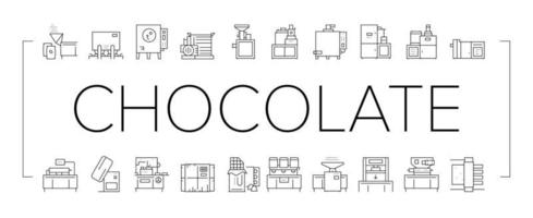 vetor de conjunto de ícones de coleção de produção de chocolate