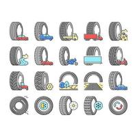vetor de conjunto de ícones de negócios de loja de venda de pneus usados