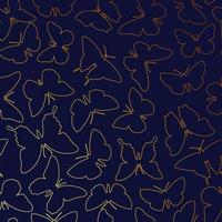 padrão dourado linear de borboletas em um fundo azul escuro para impressão e design. ilustração vetorial. vetor