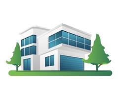 conceito de ilustração 3d isométrica plana edifício minimalista de escritório de negócios moderno vetor