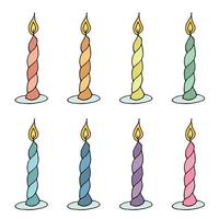 conjunto de velas de aniversário em chamas. ilustração de doodle único. clipart desenhado à mão para cartão, logotipo, design vetor