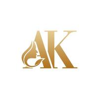 modelos iniciais de design de logotipo de beleza facial ak vetor