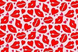 beijos, padrão para st. Dia dos Namorados. lábios vermelhos com corações vetor