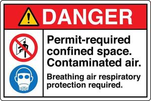 sinal de segurança marcação símbolo pictograma perigo permissão necessária espaço confinado ar contaminado ar respirável proteção respiratória necessária vetor