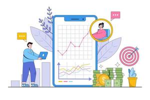 serviço de consultor financeiro online com conceito de smartphone. finanças e tecnologia móvel inovadora. estilo de design de contorno ilustração vetorial mínima para página de destino, banner da web, infográficos vetor