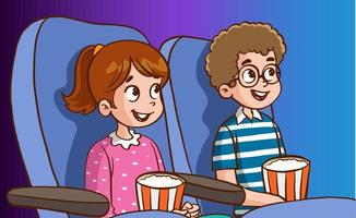 crianças assistindo filmes no vetor de desenhos animados do cinema