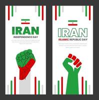 feliz fundo do retrato do dia da independência do Irã. república islâmica dia 11 de fevereiro modelo de design de banner de celebração de retrato com cor verde e vermelha. vetor