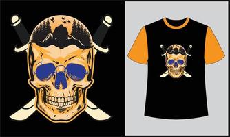 caveira vector aventura maountains ilustração design de camiseta