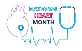 vetor nacional do conceito do mês do coração. doenças cardíacas com bolsa médica e ekg. modelo médico de hipotensão e doença de hipertensão.