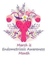 vetor de conceito de mês de conscientização de endometriose. evento de saúde é comemorado em março. útero humano, útero no floral