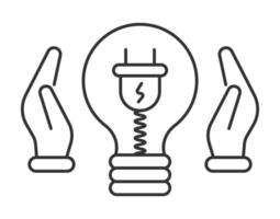 vetor de ícone de economia de energia. lâmpada e soquete, fio dentro da lâmpada. as mãos economizam energia. .
