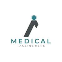 letra uma cruz mais logotipo, design de modelo de logotipo de assistência médica vetor