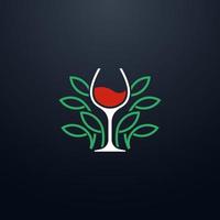 logotipo de vinho da natureza, com copos de vinho de arte de linha e folhas vetor