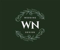 coleção de logotipos de monograma de casamento de letra inicial wn, modelos modernos minimalistas e florais desenhados à mão para cartões de convite, salve a data, identidade elegante para restaurante, boutique, café em vetor