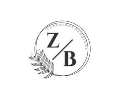 modelo de logotipos de monograma de casamento de letra inicial zb, modelos minimalistas e florais modernos desenhados à mão para cartões de convite, salve a data, identidade elegante. vetor
