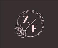 modelo de logotipos de monograma de casamento de letra inicial zf, modelos modernos minimalistas e florais desenhados à mão para cartões de convite, salve a data, identidade elegante. vetor