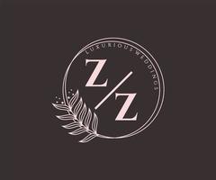 zz letras iniciais modelo de logotipos de monograma de casamento, modelos minimalistas e florais modernos desenhados à mão para cartões de convite, salve a data, identidade elegante. vetor