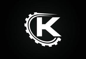 alfabeto k inicial com uma engrenagem. design de logotipo de engenheiro de engrenagens. logotipo para automotivo, mecânico, tecnologia, configuração, negócios de reparo e identidade da empresa vetor