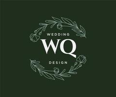 coleção de logotipos de monograma de casamento de letra wq, modelos modernos minimalistas e florais desenhados à mão para cartões de convite, salve a data, identidade elegante para restaurante, boutique, café em vetor