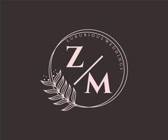 modelo de logotipos de monograma de casamento de letra de iniciais zm, modelos minimalistas e florais modernos desenhados à mão para cartões de convite, salve a data, identidade elegante. vetor