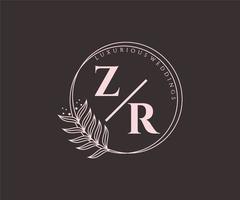 modelo de logotipos de monograma de casamento de letra inicial zr, modelos modernos minimalistas e florais desenhados à mão para cartões de convite, salve a data, identidade elegante. vetor