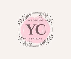 yc letras iniciais modelo de logotipos de monograma de casamento, modelos minimalistas e florais modernos desenhados à mão para cartões de convite, salve a data, identidade elegante. vetor