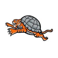 desenho de mascote tartaruga tigre saltando vetor