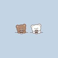 fofo urso pardo e urso polar com desenhos animados de filhote de café, ilustração vetorial vetor