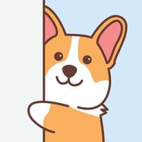 cachorro corgi fofo espiando desenho animado, ilustração vetorial vetor