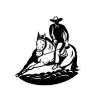 competição profissional de cavalos de corte de rodeio design retro preto e branco vetor