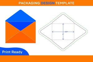 Modelo dieline de envelope de aba pontiaguda de embalagem de 6 x 8,25 polegadas e design de caixa de envelope 3d e caixa 3d vetor