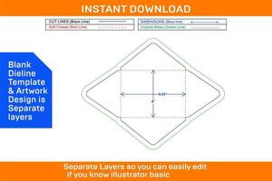 modelo dieline de envelope de aba pontiaguda de embalagem de 6 x 8,25 polegadas e modelo dieline de envelope 3d em branco vetor