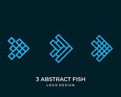 design de logotipo geométrico de três peixes abstratos. vetor