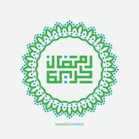 Cartão de saudação de caligrafia árabe Ramadan Kareem grátis com moldura de círculo e cor retrô. tradução, generoso ramadã. vetor