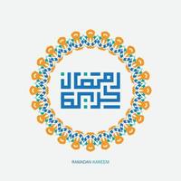 Cartão de saudação de caligrafia árabe Ramadan Kareem grátis com moldura de círculo e cor retrô. tradução, generoso ramadã. vetor