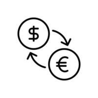 usd, dólar americano para eur, ícone de moeda de troca euro europeu em design de estilo de linha isolado no fundo branco. curso editável. vetor