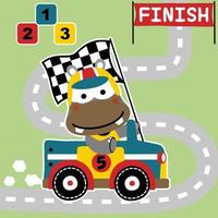 Três crianças dirigindo carros de corrida na estrada 445037 Vetor