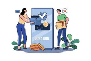 grupo de voluntários doa para caridade via smartphone vetor