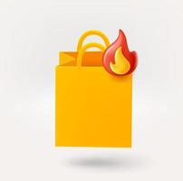 ícone de saco de papel com fogueira. conceito de prazo. ícone do vetor 3d isolado no fundo branco