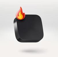 ícone do aplicativo vazio preto com fogueira. coloque seu logotipo ou ícone no botão. ícone do vetor 3d isolado no fundo branco
